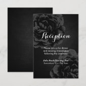 Elegante Zwarte Bloemige Trouwreceptie Informatiekaartje (Voorkant / Achterkant)