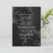 Elegante Zwarte Bloemige Vintage Bruiloft Kaart (Staand voorkant)