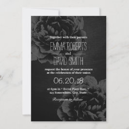 Elegante Zwarte Bloemige Vintage Bruiloft Kaart