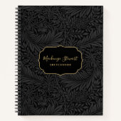 Elegante zwarte bloempatroon schetsboek notitieboek (Voorkant)