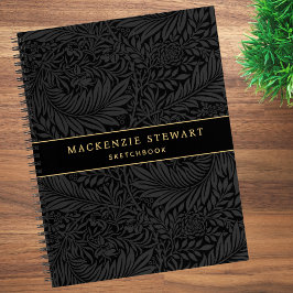Elegante zwarte bloempatroon schetsboek notitieboek