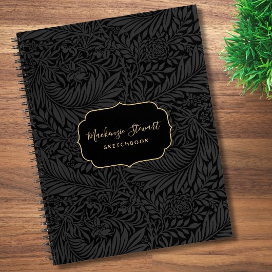 Elegante zwarte bloempatroon schetsboek notitieboek