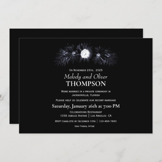 Elegante Zwarte Bloemrijke Post Bruiloft Kaart (Voorkant / Achterkant)