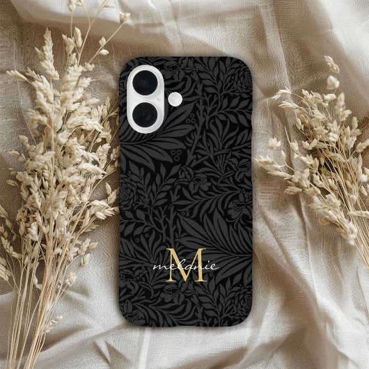 Elegante Zwarte Bloemrijke Script Monogram Case-Mate iPhone Case