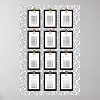 Elegante Zwarte Bloemstuk Toile Stoelenindeling Poster