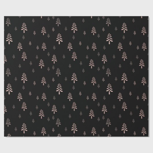 Elegante zwarte blush roze kerstbomen cadeaupapier (Vlak)