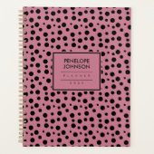 Elegante Zwarte Blush Roze Stippenpatroon Planner (Voorkant)