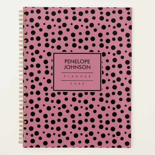 Elegante Zwarte Blush Roze Stippenpatroon Planner (Voorkant)