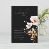 Elegante Zwarte Blush Wilde Bloem Bruiloft Kaart (Staand voorkant)
