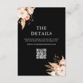 Elegante zwarte Boho Chic Bloemen Herfst Huwelijk Informatiekaartje (Voorkant)