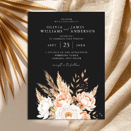 Elegante zwarte Boho Chic Bloemen Herfst Huwelijk Kaart