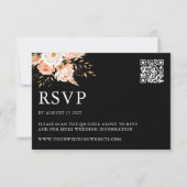 Elegante zwarte Boho Chic Bloemen Herfst Huwelijk RSVP Kaartje (Voorkant)