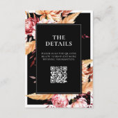 Elegante zwarte Boho Chic Bloemen Huwelijk Informatiekaartje (Voorkant)