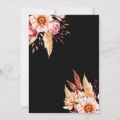 Elegante zwarte Boho Chic Bloemen Huwelijk Kaart (Achterkant)