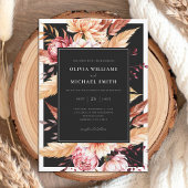 Elegante zwarte Boho Chic Bloemen Huwelijk Kaart