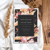 Elegante zwarte Boho Chic Bloemen Huwelijk Kaart