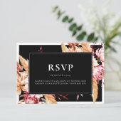 Elegante zwarte Boho Chic Bloemen Huwelijk RSVP Kaartje (Staand voorkant)