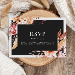 Elegante zwarte Boho Chic Bloemen Huwelijk RSVP Kaartje
