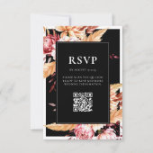 Elegante zwarte Boho Chic Bloemen Huwelijk RSVP Kaartje (Voorkant)