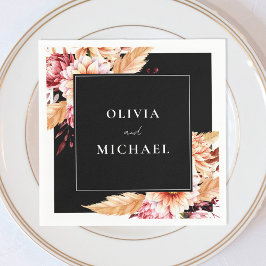 Elegante zwarte Boho Chic Bloemen Huwelijk Servet