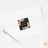 Elegante zwarte Boho Chic Bloemen Huwelijk Vierkante Sticker (Envelop)