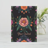 Elegante zwarte boho chic vintage bloem kaart (Staand voorkant)