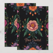 Elegante zwarte boho chic vintage bloem kaart (Voorkant / Achterkant)