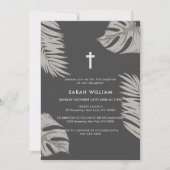 Elegante zwarte boho laat kruis doop kaart (Voorkant)