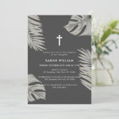 Elegante zwarte boho laat kruis doop kaart (Staand voorkant)