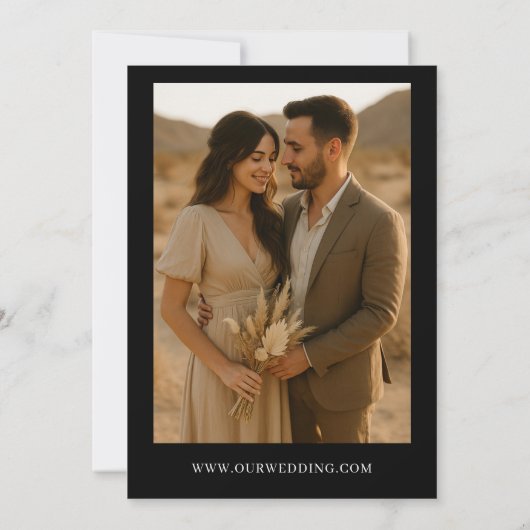 Elegante zwarte Boho minimalistische foto bruiloft Kaart (Achterkant)
