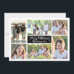 Elegante zwarte bokeh zes foto collage op maat kaart<br><div class="desc">Zwarte bokeh achtergrond met slank wit lijst met 6 van uw afbeeldingen, stijlvolle en stijlvolle kerstkaarten. Upload zes van uw favoriete afbeeldingen of digitale momentopnamen voor een eenvoudige fotosjabloonkaart. Kwaliteit, professioneel ogend ontwerp met dun wit lijst en elegant fancy swirly script schrijven samen met uw aangepaste details. Deze fotomontage van...</div>