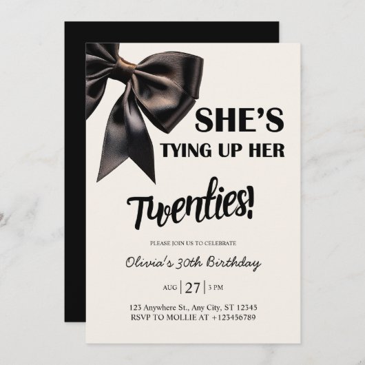 Elegante zwarte boog 30e verjaardag uitnodiging (Voorkant / Achterkant)