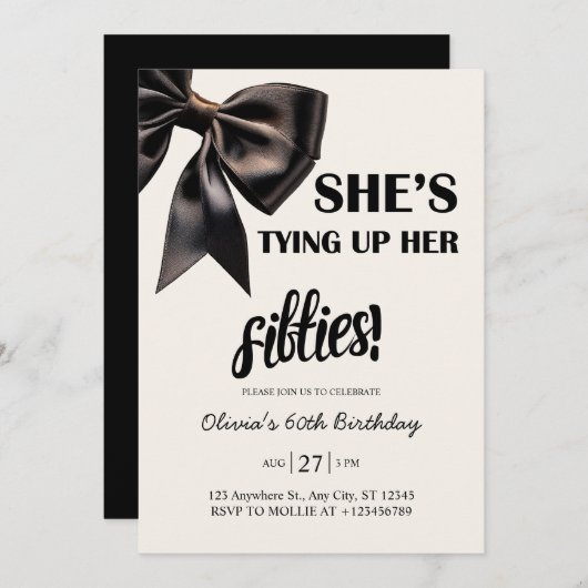 Elegante zwarte boog 60e verjaardag uitnodiging (Voorkant / Achterkant)