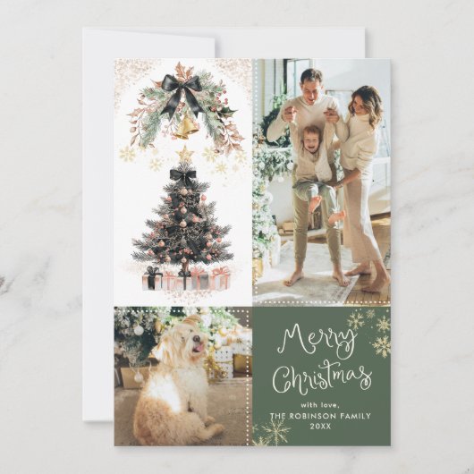 Elegante Zwarte Boog Boom Vrolijk Kerstfeest 2 Fot Feestdagenkaart (Voorkant)