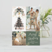 Elegante Zwarte Boog Boom Vrolijk Kerstfeest 2 Fot Feestdagenkaart (Staand voorkant)