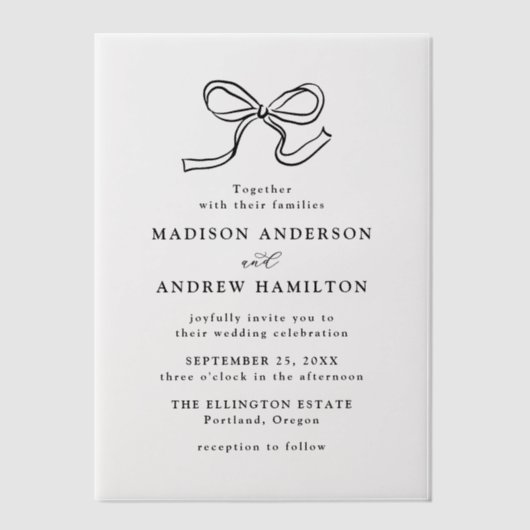 Elegante zwarte boog bruiloft vellum uitnodigingen (Voorkant)