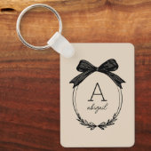 Elegante zwarte boog Chic Coquette Beige Monogram Sleutelhanger (Voorkant)