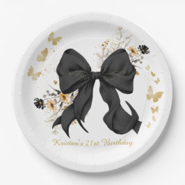 Elegante zwarte boog Coquette Wildflowers Papieren Bordje