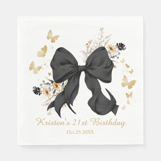 Elegante zwarte boog Coquette Wildflowers Servet (Voorkant)