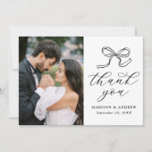 Elegante zwarte boog foto bruiloft bedankkaart (Voorkant)