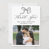 Elegante zwarte boog foto bruiloft bedankkaart (Voorkant)