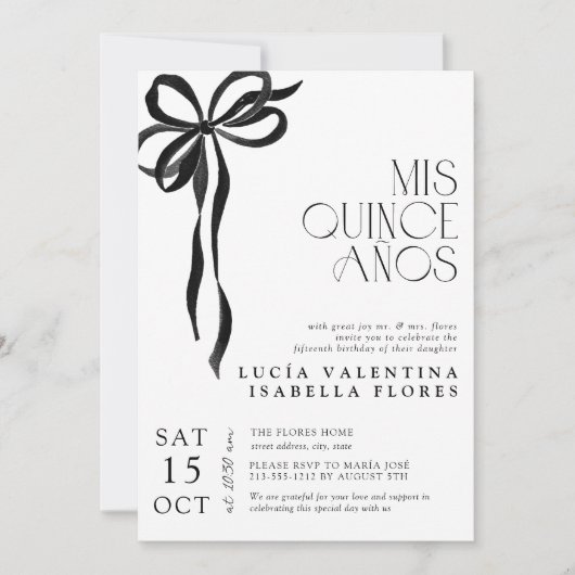 Elegante zwarte boog mis Quince Años Quinceañera Kaart (Voorkant)