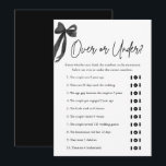 Elegante zwarte boog over of onder Vrijgezellenfee Kaart<br><div class="desc">Voeg wat opwinding toe aan je vrijgezellenfeest met de Elegant Black Bow Over of Under Game! 🎀💍✨ Dit leuke en stijlvolle spel heeft een chique zwarte strik en een elegant script, perfect voor een verfijnde viering. 🖤 Gasten zullen raden of leuke huwelijksgerelateerde feiten over of onder het gegeven nummer zijn...</div>