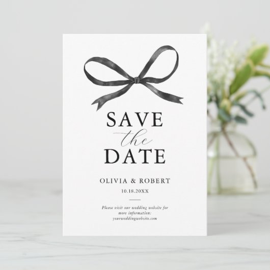 Elegante zwarte boog save the date (Staand voorkant)