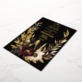 Elegante zwarte bordeaux en gouden bloemenboho folie uitnodiging (Gedraaid)