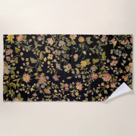 Elegante zwarte botanische bloemen strandlaken