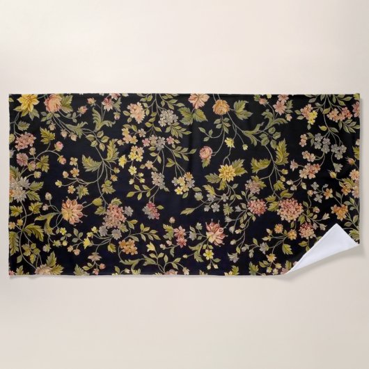 Elegante zwarte botanische bloemen strandlaken (Voorkant)