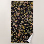 Elegante zwarte botanische bloemen strandlaken (Voorkant)