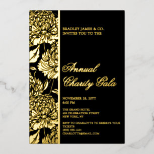 Elegante Zwarte Botanische Charity Event Gala Part Folie Uitnodiging