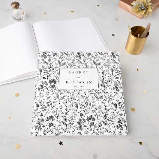 Elegante Zwarte Botanische Gastenboek (Voorkant open)